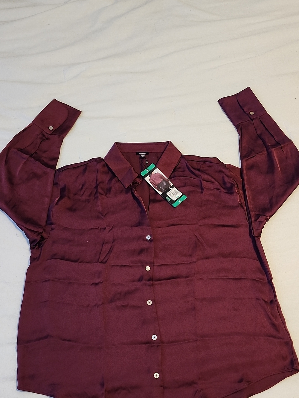 Express Women's Burgundy Satin Button-Down Shirt